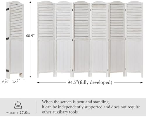 Room Dividers, 5.75Ft Individual Privacy Screens Foldable Wooden Louver & MDF - Image 5