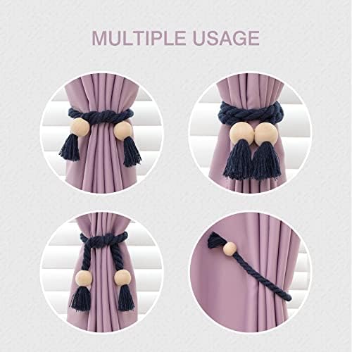 NICEEC 2 Pack Wooden Ball Magnetic Curtain Tiebacks Boho Home Decor Drape Tie - Image 6