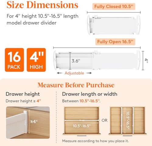 Lifewit 16 Pack 4" High Drawer Divider, Adjustable Drawer Organizer Clothes - Image 2
