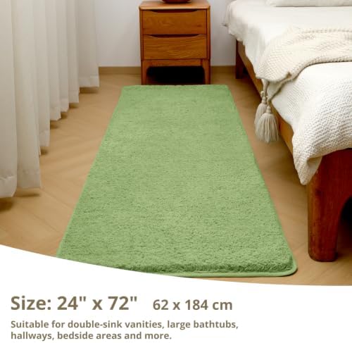 Polyester Bathroom Runner Rug 24"x72" Olive Green, Soft Bath Mat - Image 2