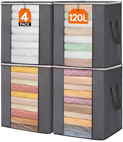 Lifewit 4 Pack 120L Extra Large Clothes Storage, Blanket Storage Bags by Lifewit