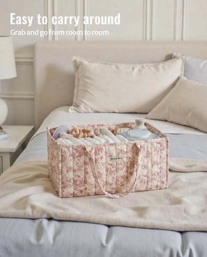 Quilted Fabric Storage Basket Floral Baby Diaper Caddy Quilted Basket Organizer - Image 6