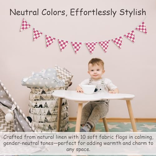 Girls Room Decor Hot Pink Checkered Fabric Garland Triangle Banners, Toddler - Image 2