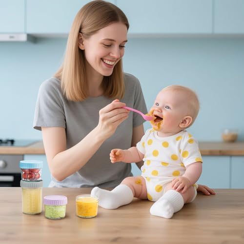 DRKIO 6 pcs Baby Food Storage Containers 4&8 Oz Small Glass Jars - Image 7