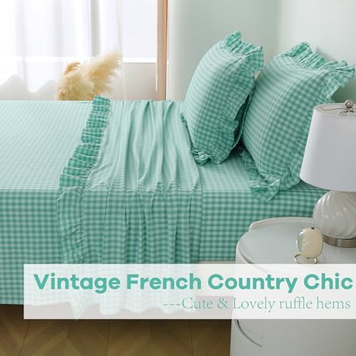 2 Pack Spa Blue Gingham Ruffle Standard Pillow Shams 20"x26" - Image 6