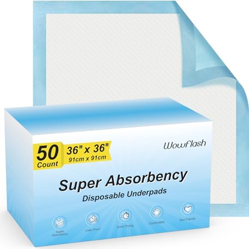 50 Count 36” x 36” Super Absorbency Disposable Underpads by Wowflash
