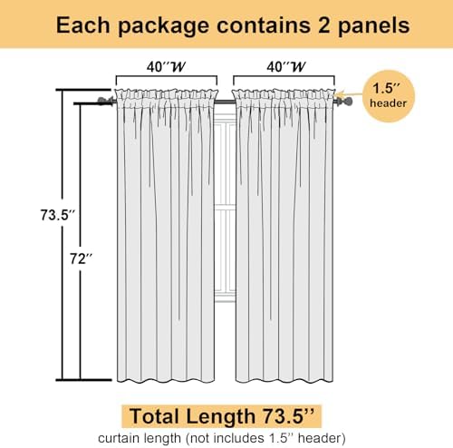 Lecloud Leia Dark Gold Sheer Curtains 72 Inches Long 2 Panels, Airy & - Image 4