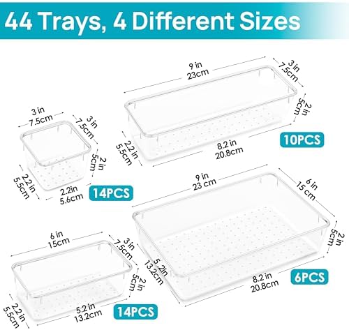 Vtopmart 44 PCS Clear Plastic Drawer Organizers Set, Vanity Organizer Trays - Image 5