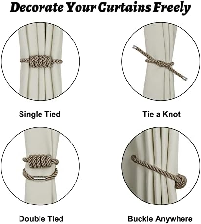 BEL AVENIR Magnetic Curtain Tiebacks 6 Pack Hand-Woven Curtain Ties - Image 3