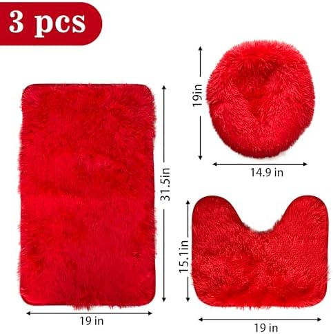 Red Bathroom Rugs Sets 3Piece Bath Mat Solid Bath Rug Floor Mats Washable - Image 2