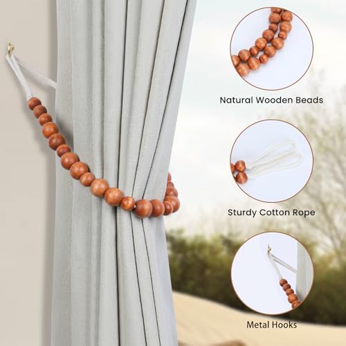 KLOGTSIND Wood Bead Curtain Tiebacks, 6 Pack Curtain Tie Backs - Image 4