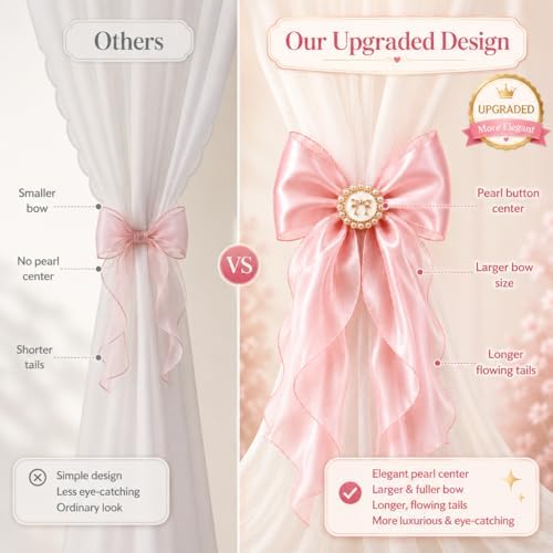 2 Pack Pink Bow Curtain Tiebacks - Image 6