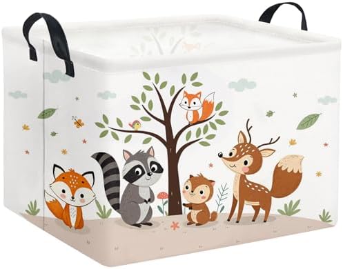 Rectangular Woodland Animal Basket Kids Baby Storage Basket Storage Bin by HIYAGON