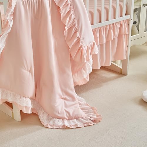Ruffled Crib Bedding Set Floral Design 3 Pieces Baby Boho Quilted Comforter - Image 5