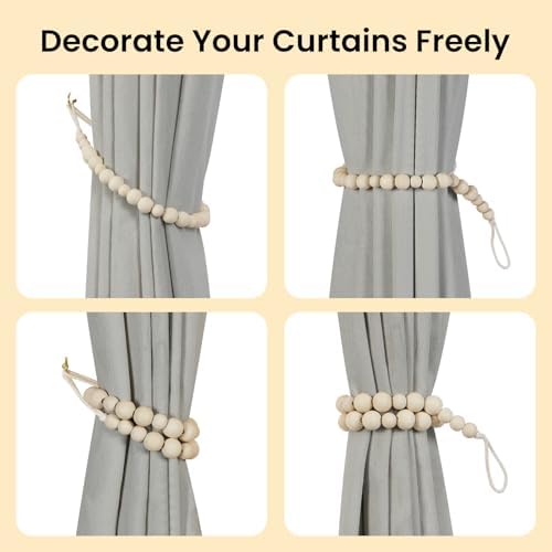 KLOGTSIND Wood Bead Curtain Tiebacks, 4 Pack Curtain Tie Backs - Image 4