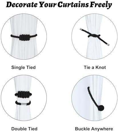 BEL AVENIR Magnetic Cotton Curtain Tiebacks 4 Pack Hand-Woven Curtain Ties - Image 3