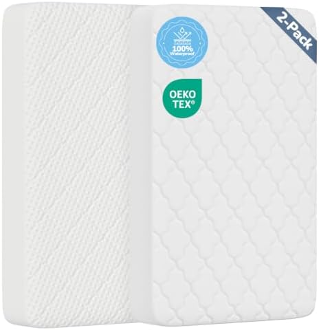 Mini Crib Mattress Protector Sheets 2 Pack, Waterproof Fitted by ANGELBLISS