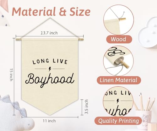 Boys Room Decor, Long Live Boyhood Linen Canvas Banner, Minimalist Boy Nursery - Image 4