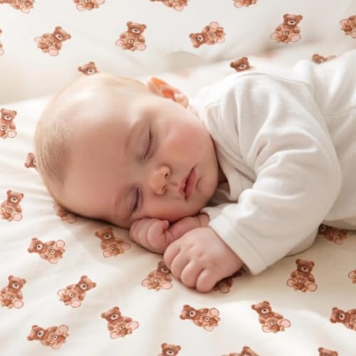 4 Pack Bear Baby Sheets Neutral Unisex Fitted Checked Nursery Baby Sheet Set - Image 6