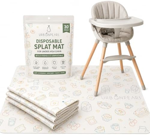 Disposable Splat Mats, 30 Pack, Eco-Friendly & Compostable, Baby Led Weaning by UrbanPears