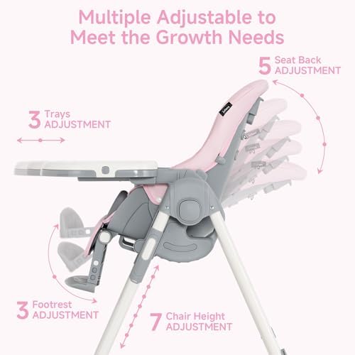 INFANS High Chair for Babies and Toddlers Reclining Seat Pink - Image 4