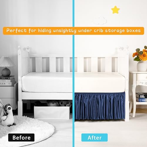 Navy Satin Crib Bed Skirt - Image 5