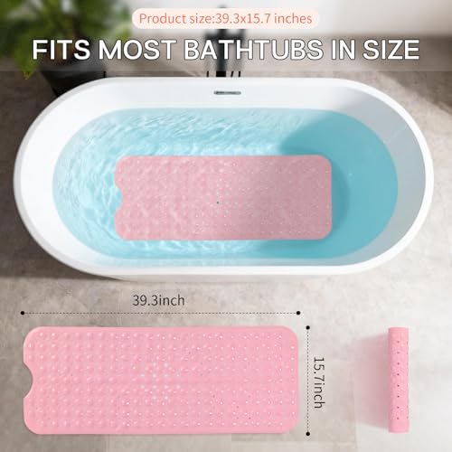 Anti-Slip Bathtub Shower Mat 40×16 Inch Opaque Pink - Image 4