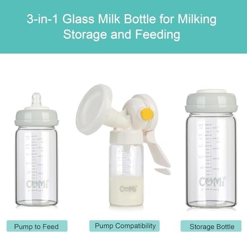 COMI Wide Neck Glass Breastmilk Collection n Storage Bottle, 6 Packs, 8oz - Image 2