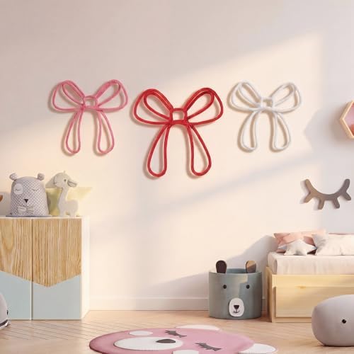 Wesiti 3 Pcs Bow Wall Decor Pink Red White Bow Nursery Decor 7.87-9.84 Knitted by Unteilti