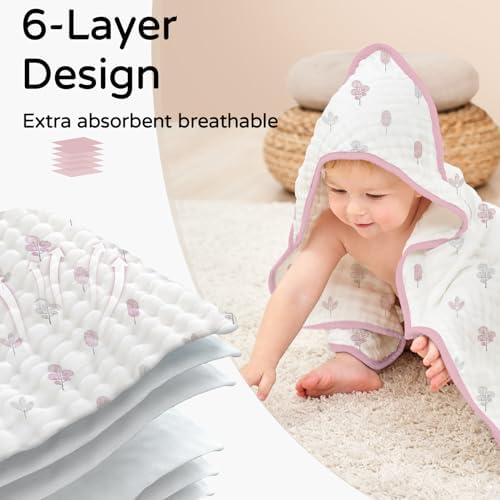 Yoofoss Hooded Baby Bath Towels 2 Pack 100% Muslin Organic Cotton - Image 4