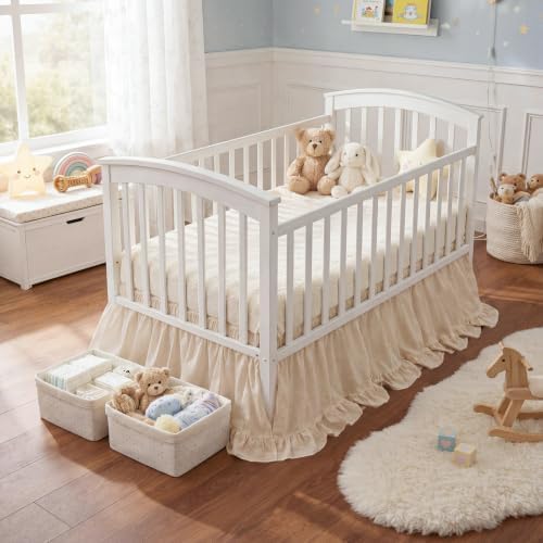 Hahafelt Beige Crib Skirt for Baby Girls Boys, 100% Washed Cotton Bed Skirt - Image 3