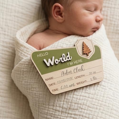 Adventure Hello World I'm Here Sign, Wooden Retro Birth Announcement Prop - Image 3