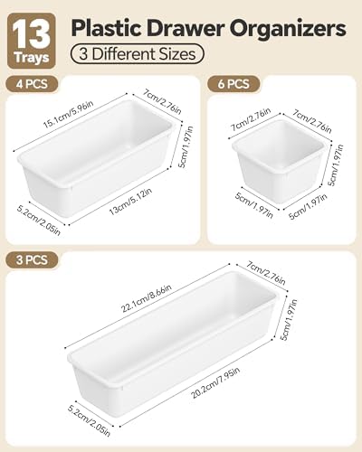 Canfanni 13 Pack Plastic Drawer Organizers Set, 3 Sizes Desk Drawer Organizer - Image 2
