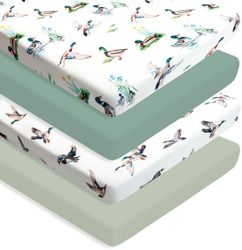 4 Pack Mallard Duck Baby Pack N Play Sheets Neutral Unisex Breathable Fitted by FIGEPO