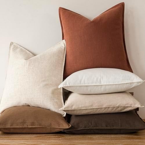 Foindtower Linen Solid Decorative Throw Pillow Cover 18x18 Inch Rust Orange - Image 5