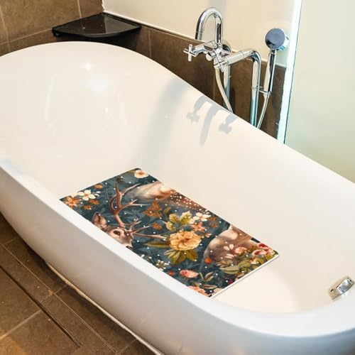 Bathtub Mat Non Slip 26.8x15.1 Inch, Deers Florals Flower Shower Mat - Image 5