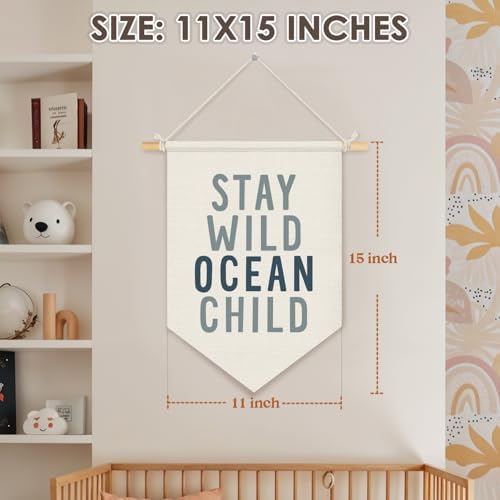 Wheatwin Ocean Nursery Decor, Stay Wild Ocean Child Wall Hanging Pennant Flag - Image 7