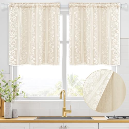 ASPMIZ Linen Kitchen Curtains 36 Inch Length, Double Layered Window Curtain 2 - Image 2
