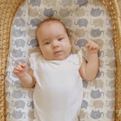 Gllquen Baby Organic Cotton Bassinet Sheets 2-Pack Blue Elephant - Image 2