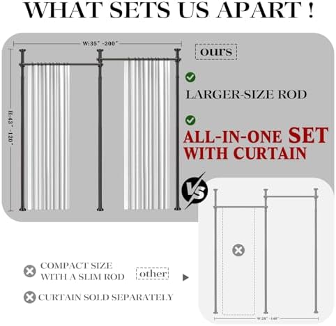Room Divider Curtain Set-No Drilling Curtain Rod Set, Privacy Curtains - Image 2