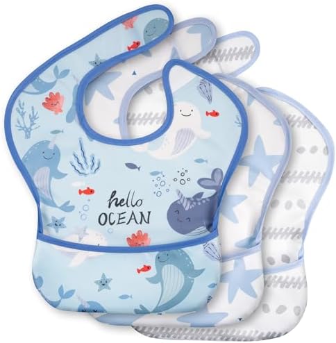 3 Pack Waterproof Baby Bibs for Eating, Mess Proof Feeding Bib by CivaruaKids