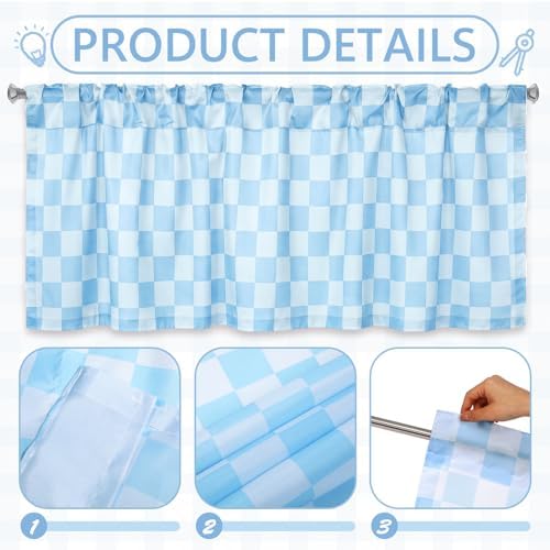 4 Pcs Pastel Blue Checkered Window Valance Curtains - Image 4