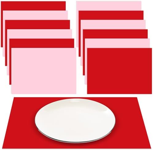 Fullhawl 60 Pcs Pink and Red Paper Placemats, Disposable Rectangular Table by Fullhawl