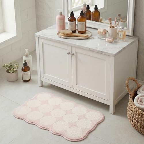 GRANNY SAYS Waved Pink Bathroom Rug, Cute Scalloped Bath Mat - Image 6