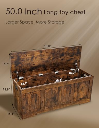 DINZI LVJ Storage Chest, Wooden Toy Box, Rustic Brown 50.0" L - Image 3