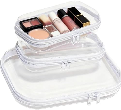 3PCS Clear Hard Plastic Zipper Case, Double Zippers Hard Pouch, Portable Travel by Unknown