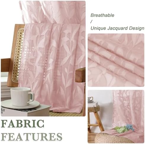 Lecloud Leia Jacquard Textured Blush Sheer Kitchen Curtains 36 Inch Length 2 - Image 3