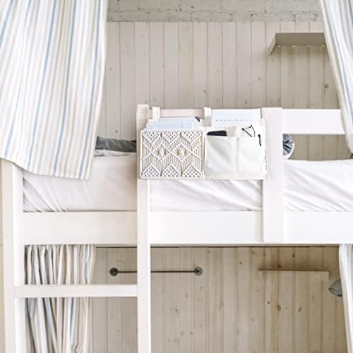Mkono Bedside Caddy, Macrame Bunk Bed Hanging Organizer, 7 Pockets Ivory - Image 2