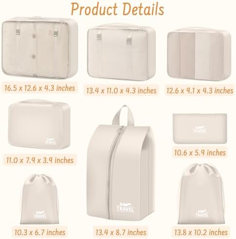 8 Set Packing Cubes for Travel Suitcase Organizer Bags Luggage Packing Cubes - Image 6