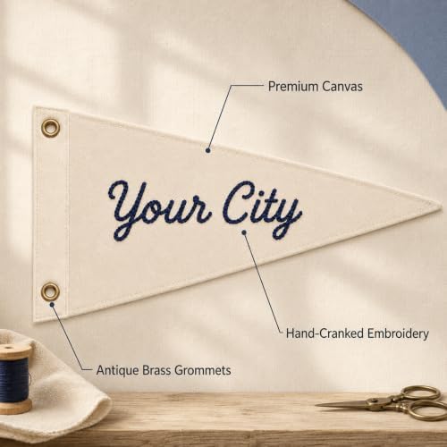 Custom City Name Canvas Pennant Flag, Embroidered City Name Banner Decor - Image 6